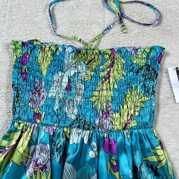 Vintage Y2K Vibrant Floral Halter Scrunch Tank Top Blouse - Picture 2 of 6